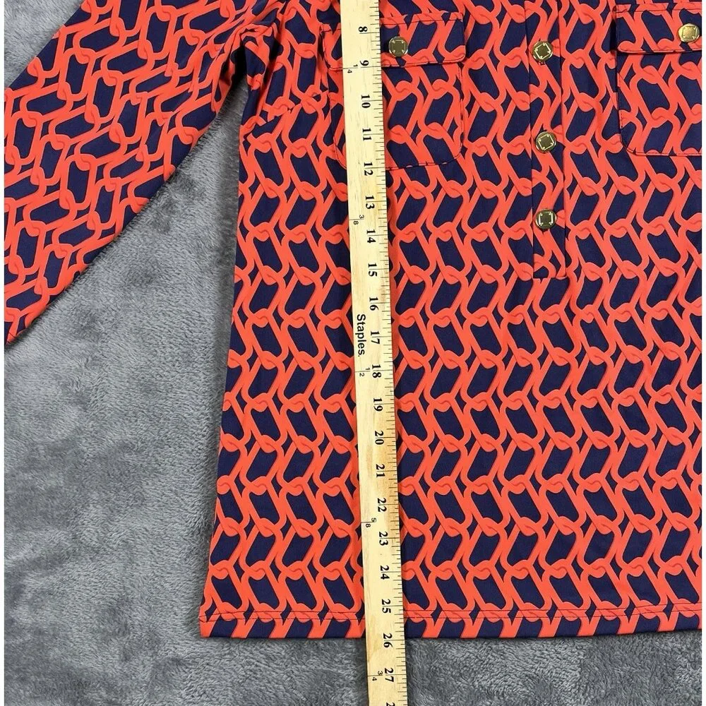 Elizabeth McKay Pull Over Red Blue Top Size L Gold Tone Buttons 3/4 Sleeve - Picture 8 of 8